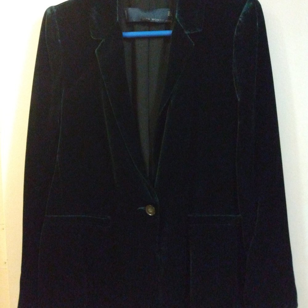 Zara Emerald Green Velvet Blazer Jacket Women Small